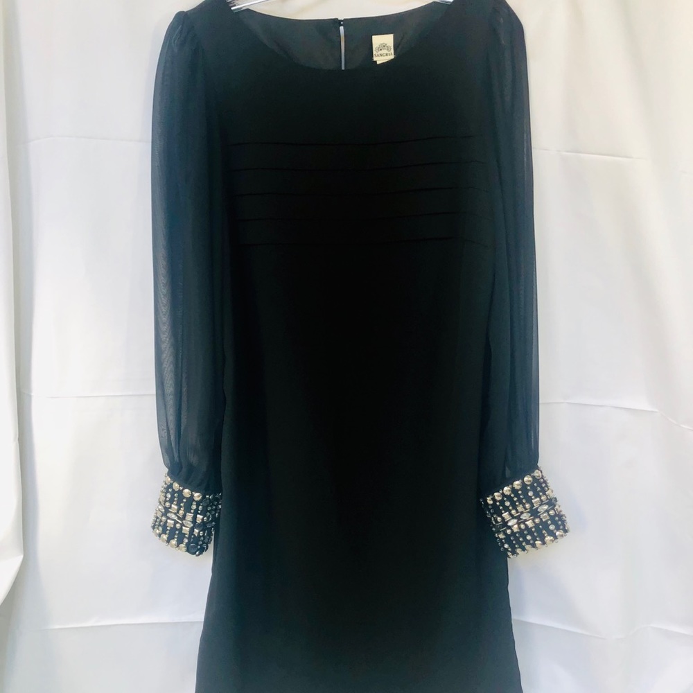 EUC Sangria Long Sleeve Blk Beaded Cocktail Dress